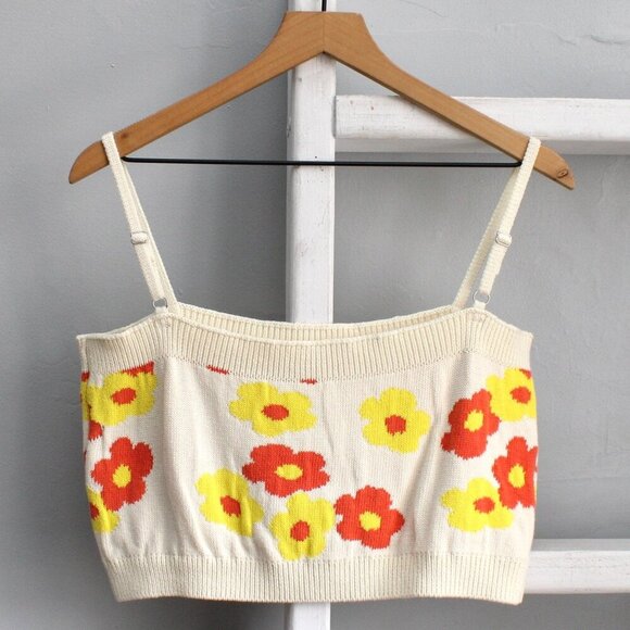 Callahan Cream Groovy Daisy Knit Cardigan Cropped Top 2 PC Set Size Large - Picture 6 of 9